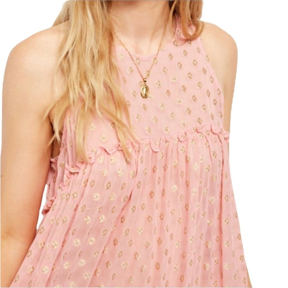 Free People Rose Pink Metallic Sophia Slip Dress Back Tie - Picture 7 of 11